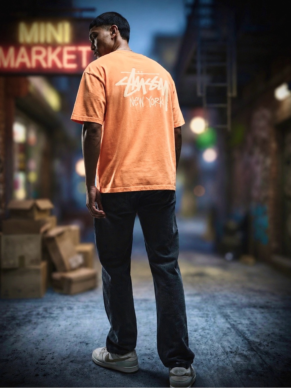 🆕 STUSSY T Shirt 2XL Stüssy NEW YORK Chapter Exclusive in Tangerine 🗽🍊